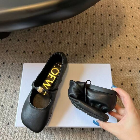 Loewe Ballet Flats – Black Leather with Gold Button, Brand New! - Picture 3 of 9